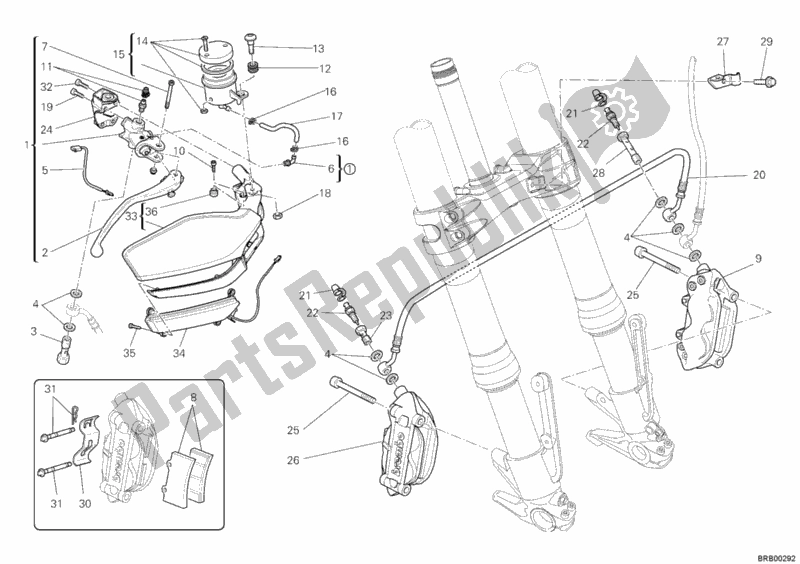 Tutte le parti per il Sistema Frenante Anteriore del Ducati Multistrada 1200 S ABS 2010